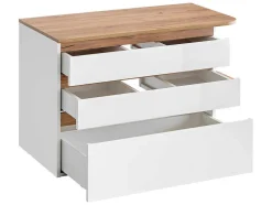 Hangend Badkamermeubel Met Wastafel, Zuil En Spiegelkast - Naturel En Wit - 94 Cm - Anid