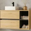 Hangend Badkamermeubel Met Enkele Wastafel - Naturel - 100 Cm - Purnal