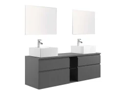 Hangend Badkamermeubel Met Dubbele Wastafel En Spiegels - Grijs - 150 Cm - Magdalena Ii
