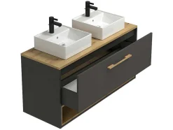 Hangend Badkamermeubel Met Dubbele Wastafel - Antraciet - 120 Cm - Yangra