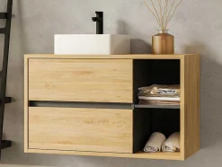 Hangend Badkamermeubel Met Enkele Wastafel - Naturel - 100 Cm - Purnal