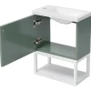 Hangend Badkamermeubel Met Ingebouwde Wastafel - 1 Deur En 1 Open Metalen Plank - Lichtgroen (Kraan Niet Inbegrepen)