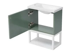 Hangend Badkamermeubel Met Ingebouwde Wastafel - 1 Deur En 1 Open Metalen Plank - Lichtgroen (Kraan Niet Inbegrepen)