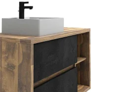 Hangend Badkamermeubel Met Enkele Wastafel - Naturel En Antraciet - 100 Cm - Tikitiki