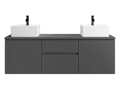 Hangend Badkamermeubel Met Dubbele Wastafel - Grijs - 150 Cm - Jimena Ii