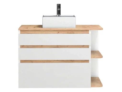 Hangend Badkamermeubel Met Wastafel - Naturel En Wit - 96 Cm - Anida