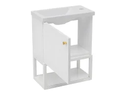 Hangend Badkamermeubel Met Ingebouwde Wastafel - 1 Deur En 1 Open Metalen Plank - Wit (Kraan Niet Inbegrepen)