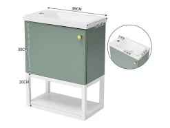 Hangend Badkamermeubel Met Ingebouwde Wastafel - 1 Deur En 1 Open Metalen Plank - Lichtgroen (Kraan Niet Inbegrepen)