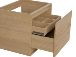 Hangend Badkamermeubel Met Opzet Wastafel Van Steen - Eiken Fineer - 60 Cm - Mesliva