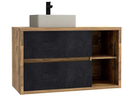 Hangend Badkamermeubel Met Enkele Wastafel - Naturel En Antraciet - 100 Cm - Tikitiki