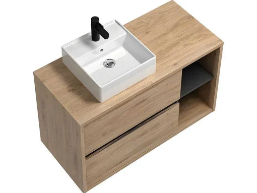 Hangend Badkamermeubel Met Enkele Wastafel - Naturel - 100 Cm - Purnal