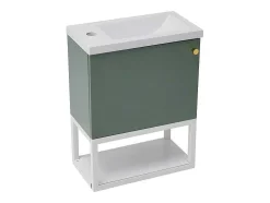 Hangend Badkamermeubel Met Ingebouwde Wastafel - 1 Deur En 1 Open Metalen Plank - Lichtgroen (Kraan Niet Inbegrepen)