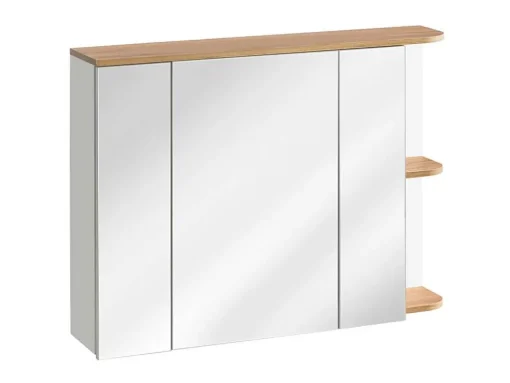 Hangend Badkamermeubel Met Wastafel, Zuil En Spiegelkast - Naturel En Wit - 94 Cm - Anid