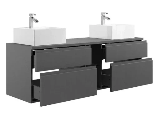 Hangend Badkamermeubel Met Dubbele Wastafel - Grijs - 150 Cm - Magdalena Ii