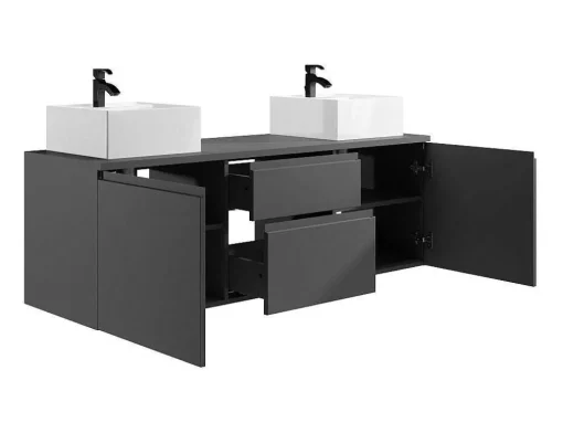 Hangend Badkamermeubel Met Dubbele Wastafel - Grijs - 150 Cm - Jimena Ii