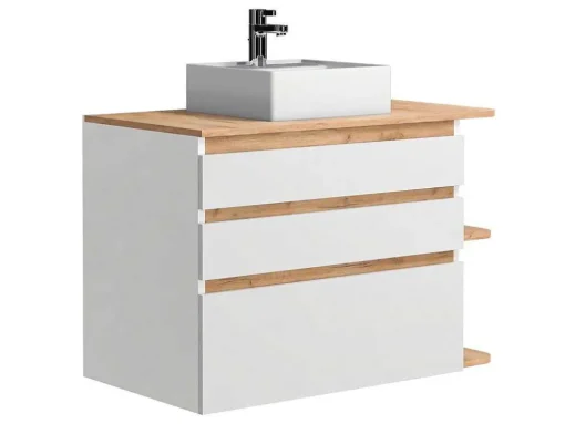 Hangend Badkamermeubel Met Wastafel - Naturel En Wit - 96 Cm - Anida