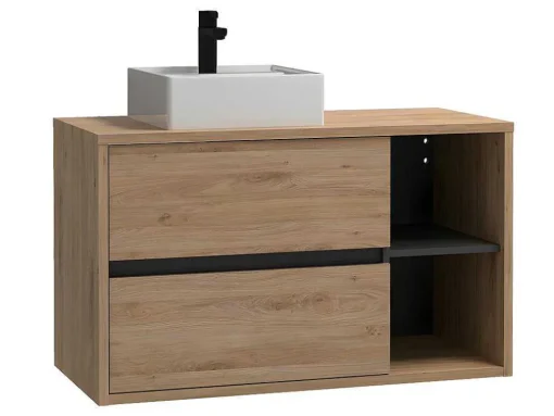 Hangend Badkamermeubel Met Enkele Wastafel - Naturel - 100 Cm - Purnal