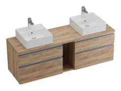 Hangend Badkamermeubel Met Dubbele Wastafel - Natuurlijk Licht Kleur - 150 Cm - Magdalena Ii