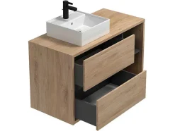 Hangend Badkamermeubel Met Enkele Wastafel - Naturel - 100 Cm - Purnal