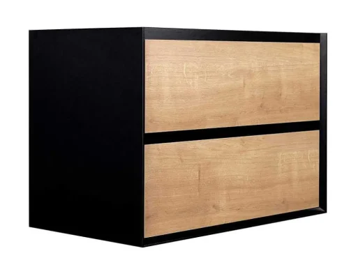 Hangend Badkamermeubel Met Ingebouwde Wastafel - Licht Naturel En Zwart - 80 Cm - Lannick