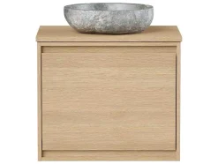 Hangend Badkamermeubel Met Opzet Wastafel Van Steen - Eiken Fineer - 60 Cm - Mesliva