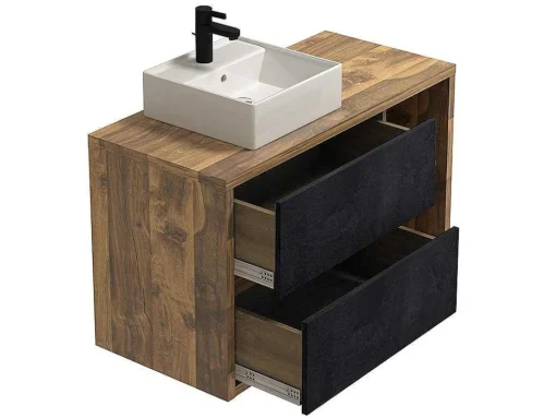 Hangend Badkamermeubel Met Enkele Wastafel - Naturel En Antraciet - 100 Cm - Tikitiki