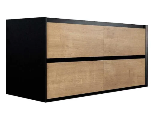 Hangend Badkamermeubel Met Inbouwwastafel - Lichte Naturel En Zwart - 120 Cm - Lannick
