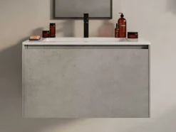 Hangend Badkamermeubel Met Ingebouwde Wastafel - Betongrijs - 80 Cm - Sosthene