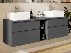 Hangend Badkamermeubel Met Dubbele Wastafel - Grijs - 150 Cm - Magdalena Ii