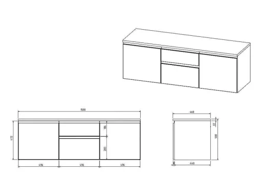 Hangend Badkamermeubel Met Dubbele Wastafel - Grijs - 150 Cm - Jimena Ii