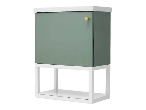 Hangend Badkamermeubel Met Ingebouwde Wastafel - 1 Deur En 1 Open Metalen Plank - Lichtgroen (Kraan Niet Inbegrepen)