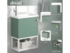 Hangend Badkamermeubel Met Ingebouwde Wastafel - 1 Deur En 1 Open Metalen Plank - Lichtgroen (Kraan Niet Inbegrepen)