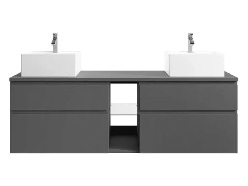 Hangend Badkamermeubel Met Dubbele Wastafel - Grijs - 150 Cm - Magdalena Ii