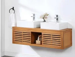 Hangend Badkamermeubel Van Acaciahout Met Dubbele Wastafel - 130 Cm - Penebel