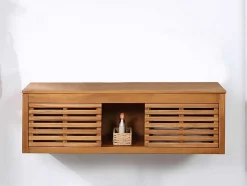 Hangend Badkamermeubel Van Acaciahout Met Dubbele Wastafel - 130 Cm - Penebel