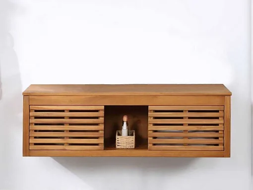Hangend Badkamermeubel Van Acaciahout Met Dubbele Wastafel - 130 Cm - Penebel