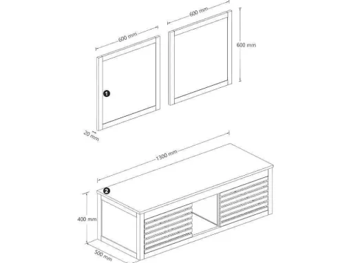 Hangend Badkamermeubel Van Acaciahout Met Dubbele Wastafel En Spiegels - 130 Cm - Penebel
