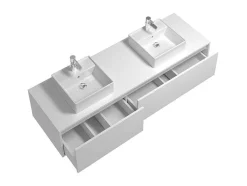 Hangend Badkamermeubel Wit Met Dubbele Wastafel - L150 Cm - Isaure Ii