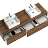 Hangend Badmeubel Met Donker Natuurlijke Kleur En Dubbele Wastafel - L150 Cm - Isaure Ii