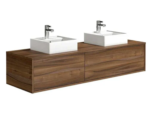 Hangend Badmeubel Met Donker Natuurlijke Kleur En Dubbele Wastafel - L150 Cm - Isaure Ii