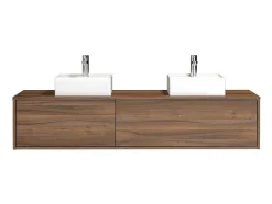 Hangend Badmeubel Met Donker Natuurlijke Kleur En Dubbele Wastafel - L150 Cm - Isaure Ii