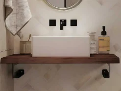 Hangend Bureau Van Donker Teakhout Met Zwarte Bevestigingsbeugels - 80 X 50 Cm - Sukawati