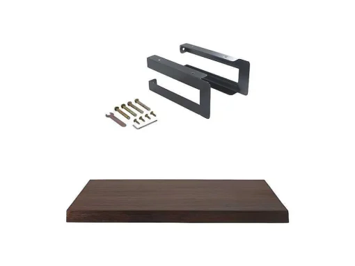 Hangend Bureau Van Donker Teakhout Met Zwarte Bevestigingsbeugels - 80 X 50 Cm - Sukawati