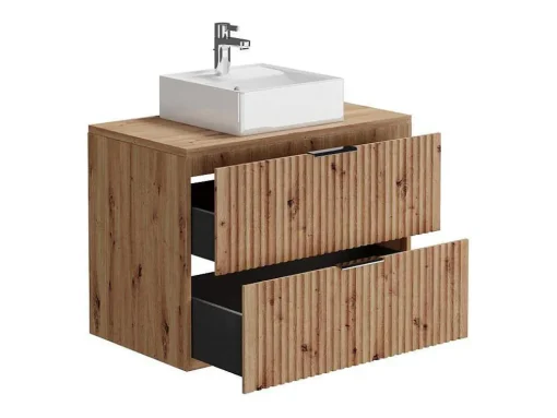Hangend Geribbeld Badkamermeubel Met Wastafel Om Te Plaatsen - Licht Naturel - 80 Cm - Zevara