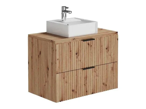 Hangend Geribbeld Badkamermeubel Met Wastafel Om Te Plaatsen - Licht Naturel - 80 Cm - Zevara