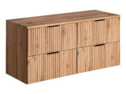 Hangend, Geribbeld Wastafelmeubel Met Opzetwastafel - Lichte Houtlook - L120 Cm - Zevara