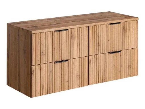 Hangend, Geribbeld Wastafelmeubel Met Opzetwastafel - Lichte Houtlook - L120 Cm - Zevara