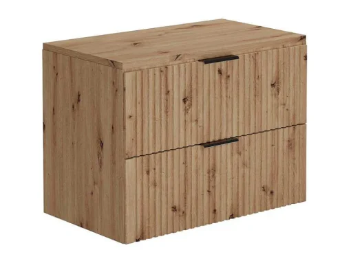 Hangend, Geribbeld Wastafelmeubel Met Opzetwastafel - Lichte Houtlook - L80 Cm - Zevara
