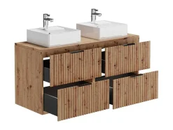 Hangend, Geribbeld Wastafelmeubel Met Opzetwastafel - Lichte Houtlook - L120 Cm - Zevara