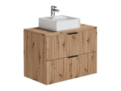 Hangend, Geribbeld Wastafelmeubel Met Opzetwastafel - Lichte Houtlook - L80 Cm - Zevara